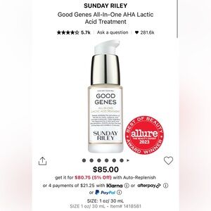 Brand New in Box Sunday Riley Good Genes All-In-One AHA Lactic Acid Treatment